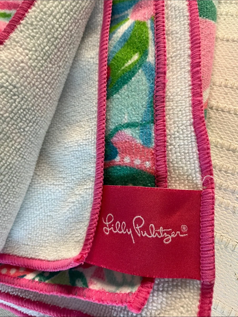 Lilly Pulitzer Oversized Beach Lounge Towel featuring a vibrant, tropic print